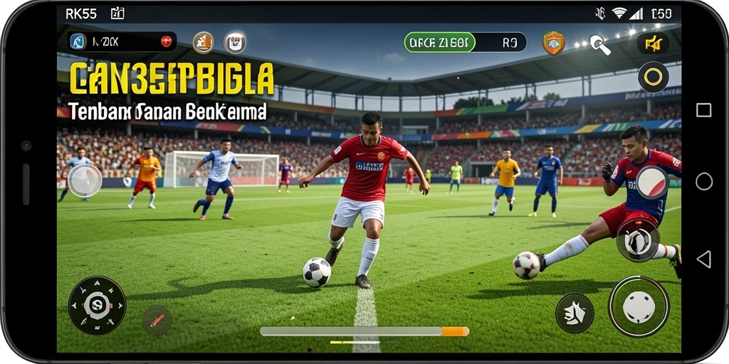 Tampilan menakjubkan dari gameplay RK55 yang menampilkan aksi sepak bola.